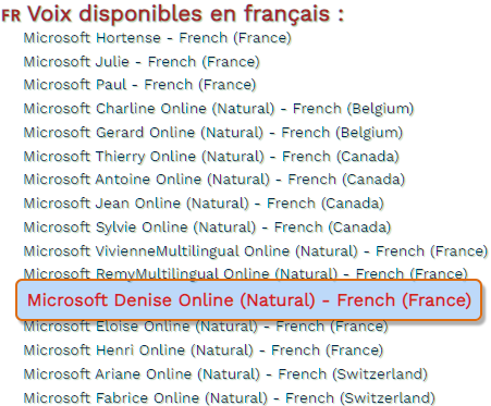 Liste des voix - (c) cours2français.net