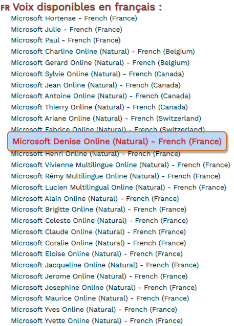 Liste des voix - (c) cours2français.net